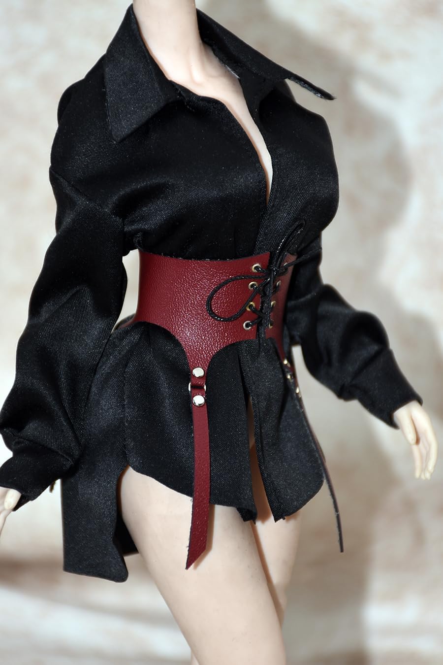 Fremego 1/6 Scale Female Clothes, Female Silk Shirt Pajamas Tops Belt Clothes Accessory for 12inch PH TBL Action Figure Body (1pc Black No.2 Belt)