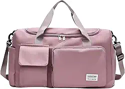 Mala de Mao Compacta de Viagem Feminina Funcional com Alca Transversal Bolsa de Viagem em Nylon Resistente com Bolso para Sapatos Ajustavel Leve e Versatil Ideal e Uso Diario (Rosa)
