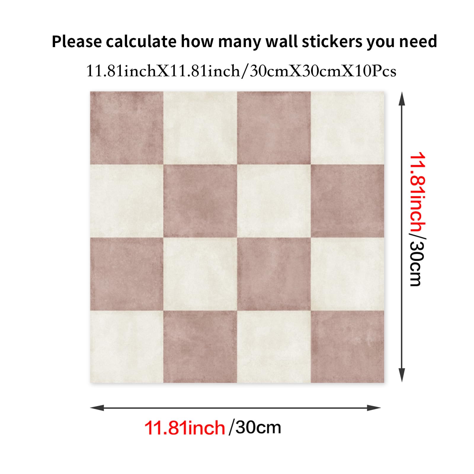 Alwayspon 30 x 30 cm x 10 unidades autoadhesivas para pisos de suelo, pegatinas de vinilo antideslizantes impermeables para decoración de cocina, baño, salón, blanco y rosa a cuadros