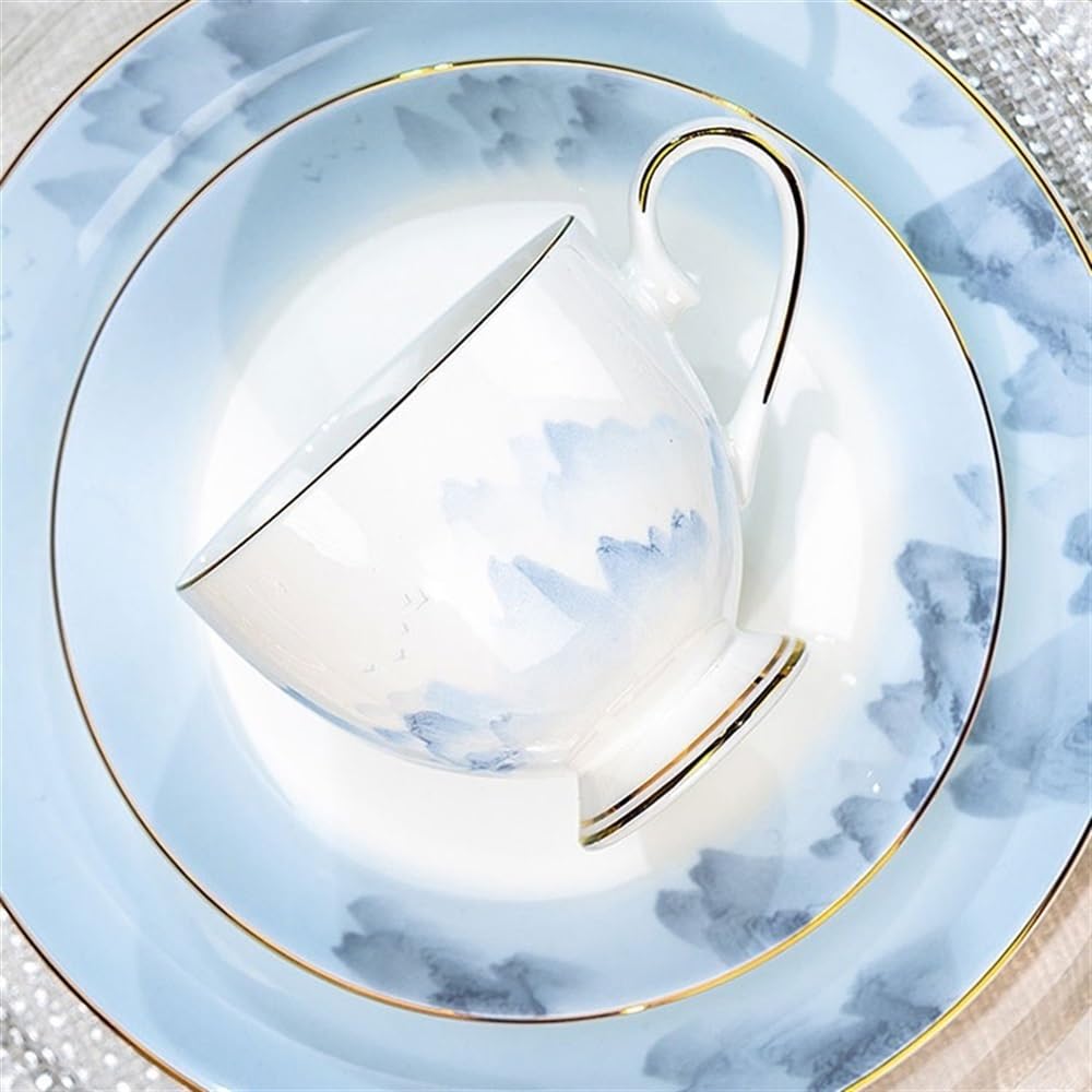 Hochwertiges Kaffeetassen- und Untertassen-Set, handgezeichneter Goldrand, hochwertiges Knochenporzellan, Teetassen, chinesische Tuschemalerei, Teeset, Kaffeetasse