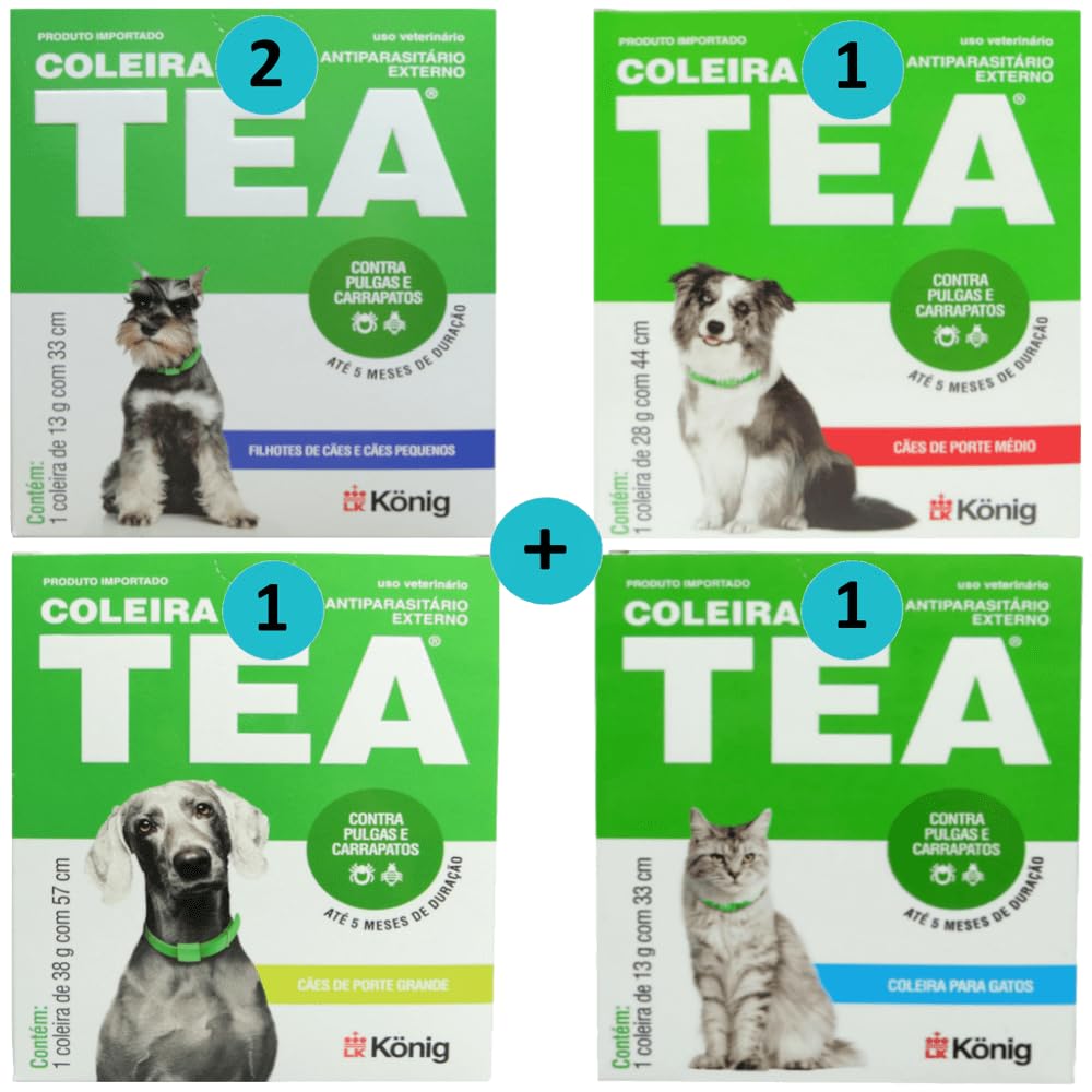 Coleira Contra Pulgas Carrapatos Kit 2P + 1M + 1G + 1 Gatos