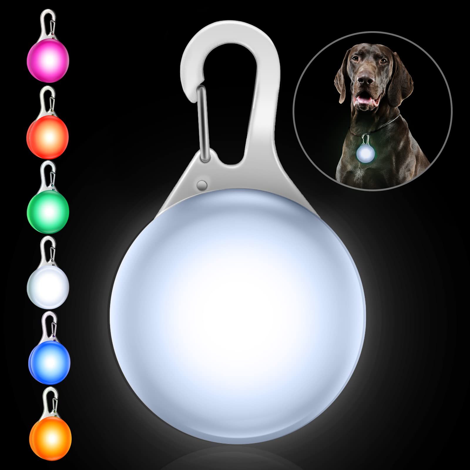 LED Dog Collar Light, Light Up Dog Collars, Clip-On LED Dog Tag Light for Dog Collar, 3 Light Modes Dog Lights for Night Walking, Running, Camping, Climbing(White)