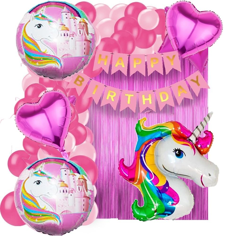 Pop The Party Cute Cartoon Unicorn Birthday Party Supplies with Banner, Children Party Decoration, Children Unicorn Themed Birthday Party Decoration Full Birthday