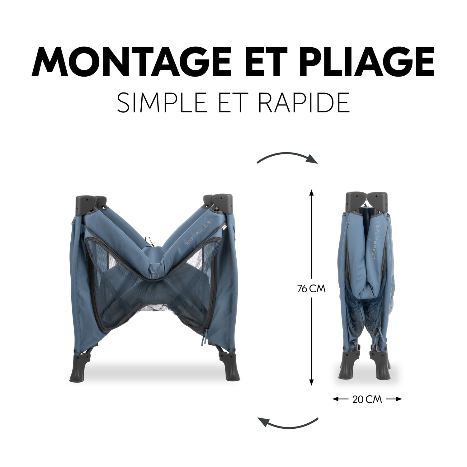 hauck Parc Bébé Pliable Carré avec Matelas Sleep N Play SQ, Dark Blue | Inclus ouverture XL et sac de transport, pliage compact I De la naissance à 15 kg/3 ans, parc et lit parapluie bébé 2 en 1