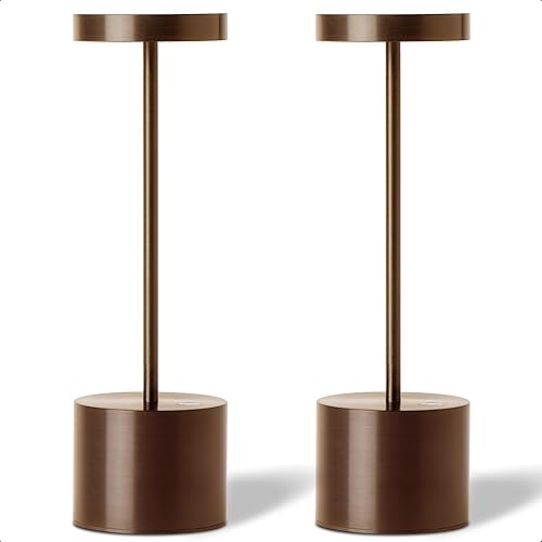 Paquete de 2 lámparas de mesa inalámbricas recargables 5000 mAh lámpara de escritorio pequeña de metal 3 colores de atenuación continua luz de mesa