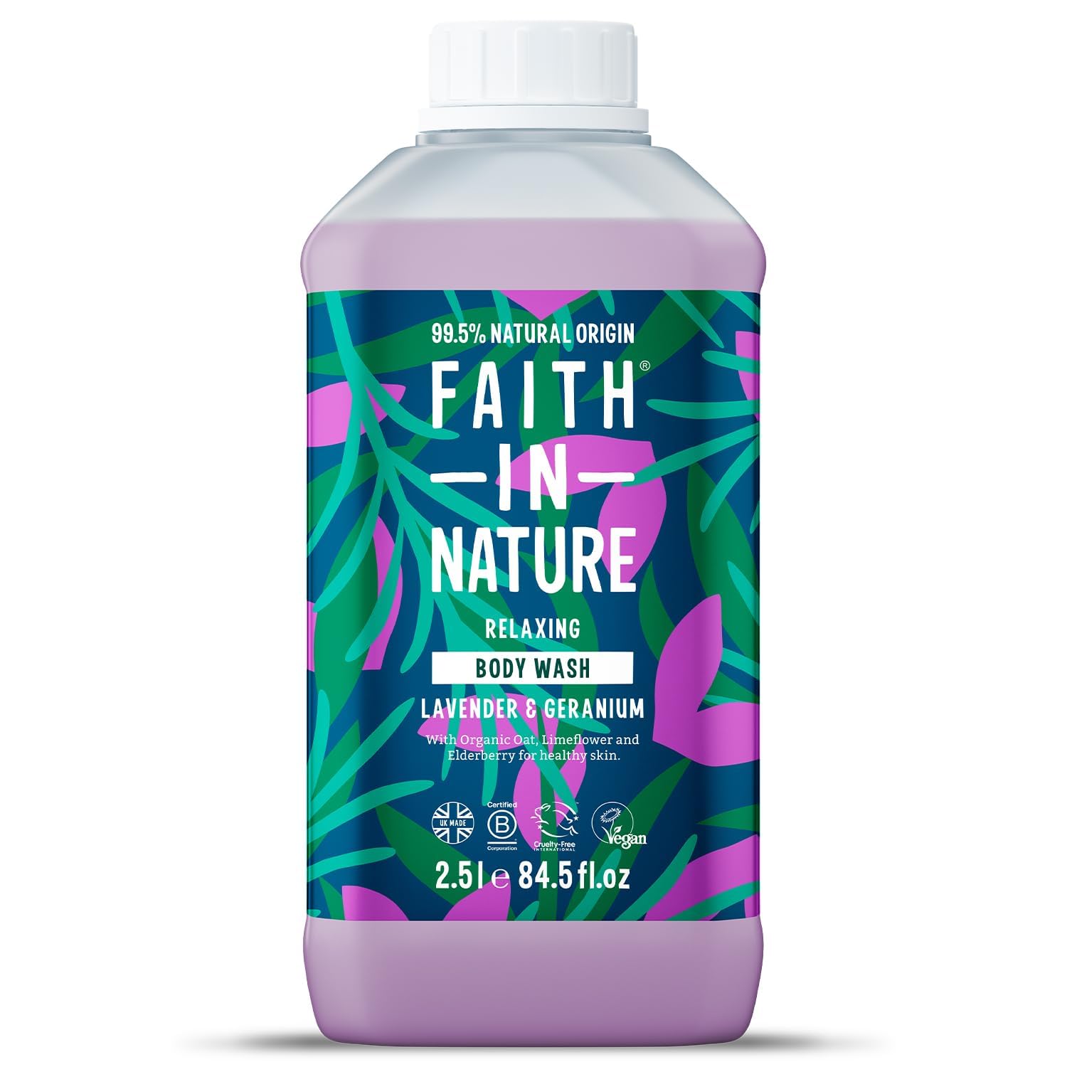 Natural Lavender & Geranium Body Wash, Relaxing Shower Gel, Vegan & Cruelty Free, No SLS or Parabens, 2.5L Refill