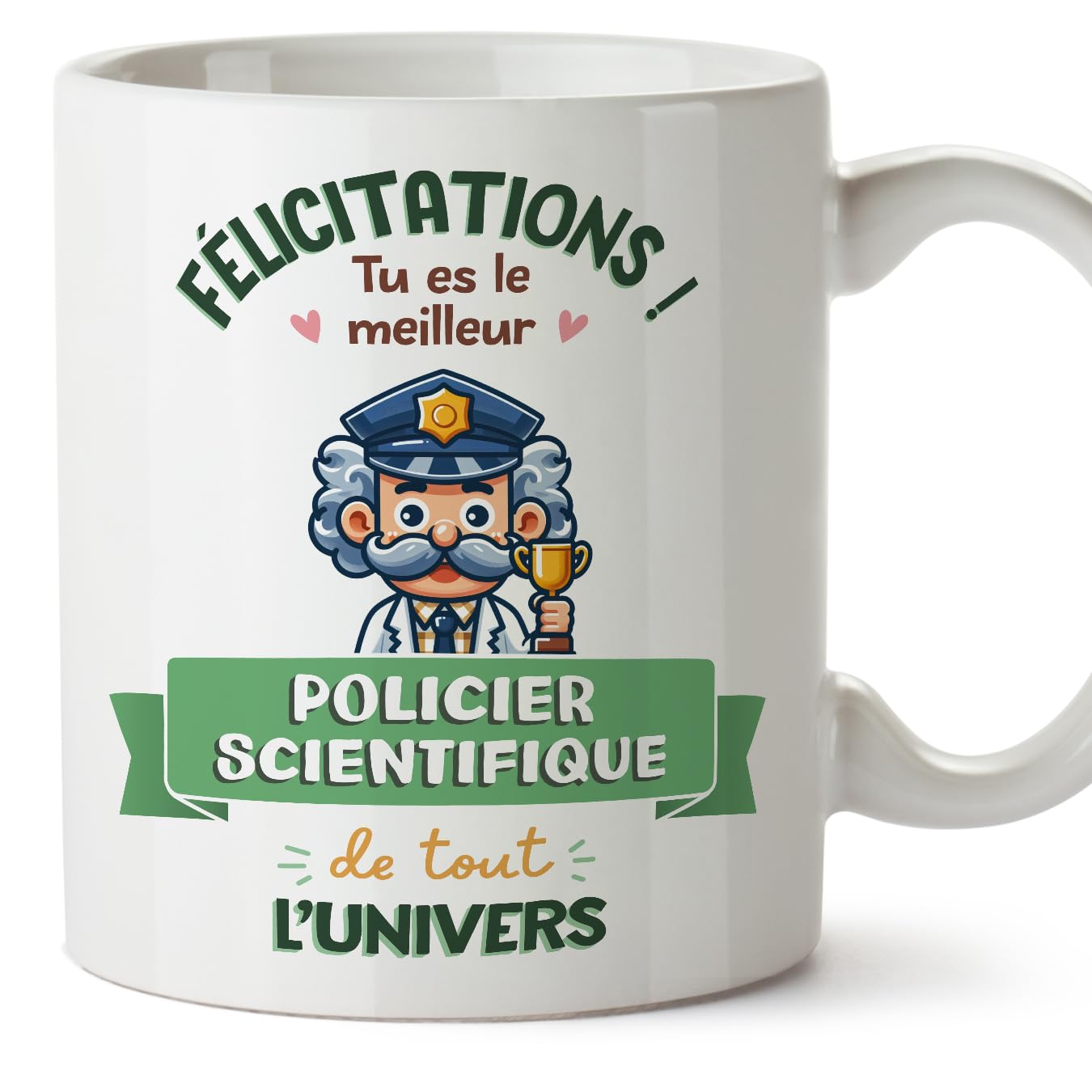 MUGFFINS Police Scientist Man Mug - in French - Meilleur Univers Trophée - Funny Gift for Colleagues - Ceramic 11oz Mug — image 1