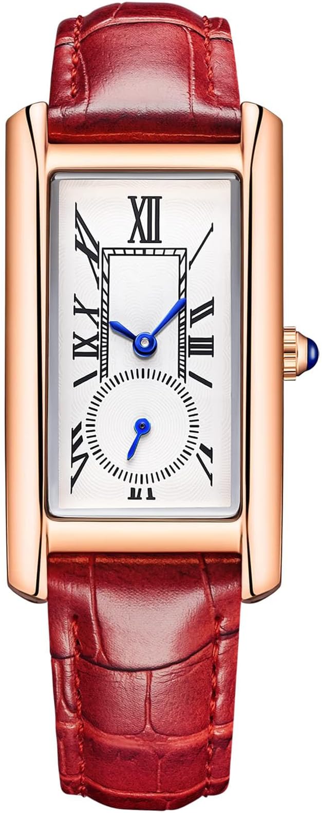 Women Quartz Watch Lady Stylish Rectangle Dress Watch with Leather Strap and Sapphire Crown