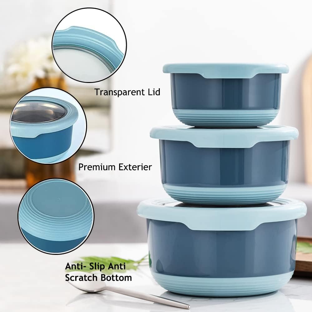 Lille Home Premium Stainless Steel Food Containers/Bento Lunch Box, Anti-Slip Exterior, Set of Three (14OZ, 25OZ, 41OZ), Leakproof, BPA-Free, Steel Snack Containers, Stainless Steel Lunch Box (Blue) - Image 4