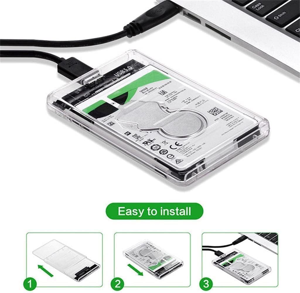 Clear USB 3.1 External Hard Drive Enclosure, 2.5 Inch SATA SSD HDD Case with Tool-Free Design, Compatible with 7mm and 9.5mm Drives