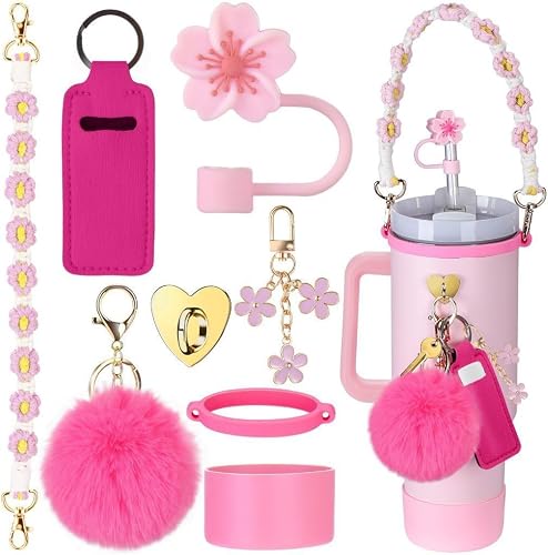 Cup Accessories for Stanley Cup 30oz 40oz Tumbler with Handle, Keychain Charms Straw Topper Cover Cap for Stanley Cup