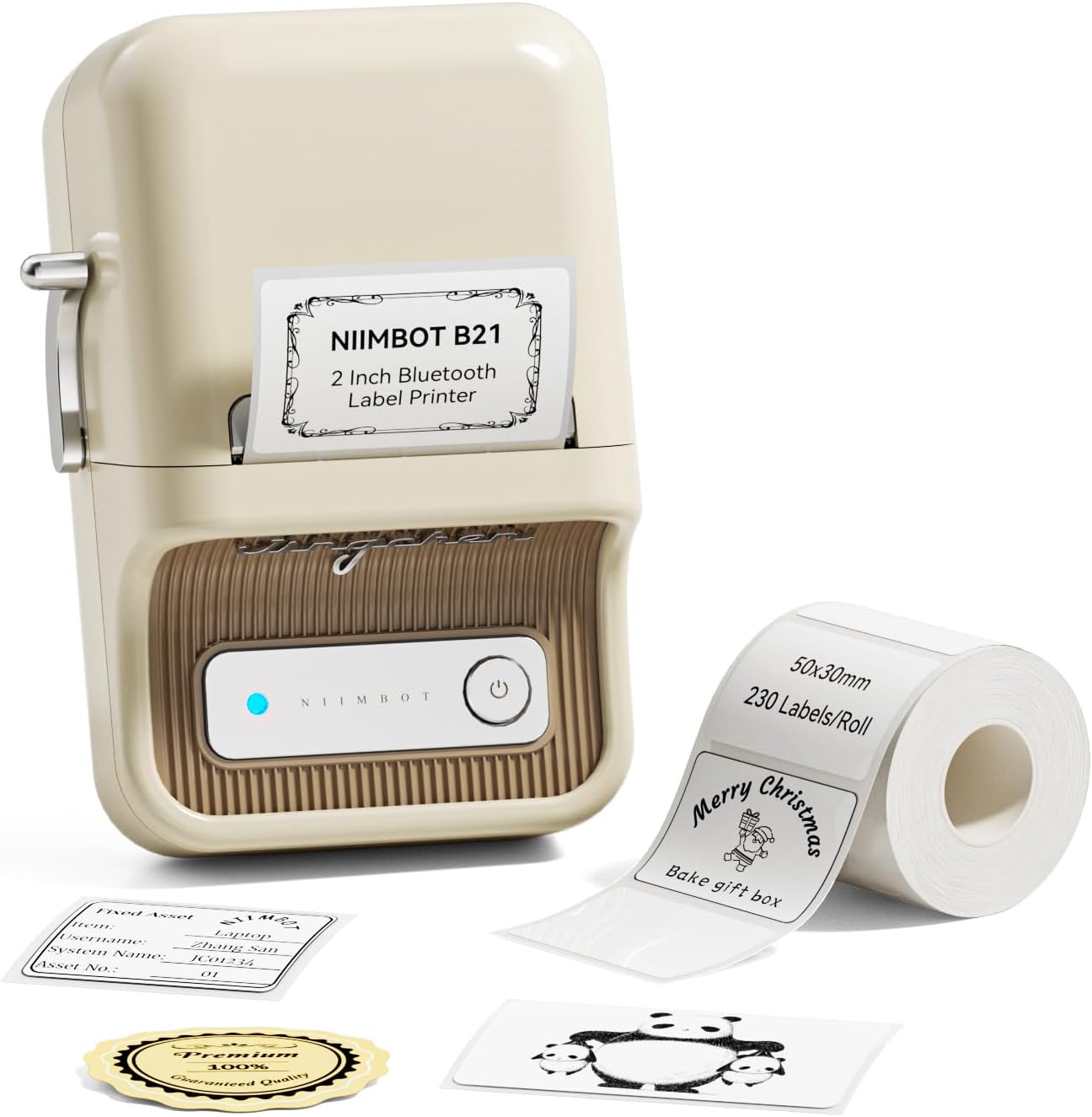 NIIMBOT B21 Label Maker Machine with Tape 2Inch Portable Sticker Maker Thermal Label Printer for Jar Price Address Label for Business Home Office Organization, White