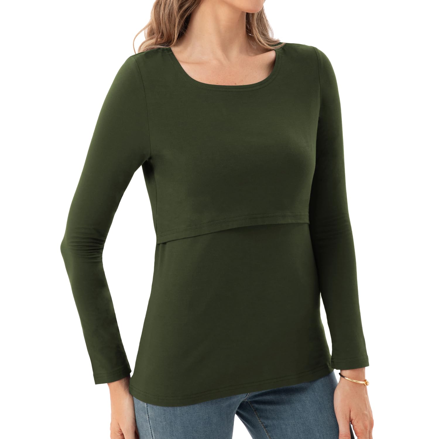 Bearsland Chemise d'allaitement à manches longues et col rond pour femme