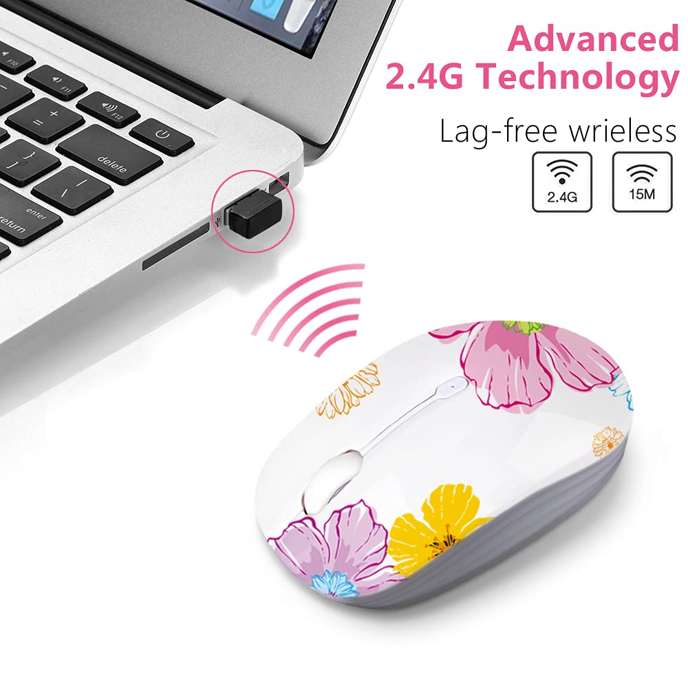 Ratón inalámbrico con nano receptor para PC, portátil, portátil, computadora, MacBook, menos ruido, ratones ópticos móviles portátiles (flor). 4