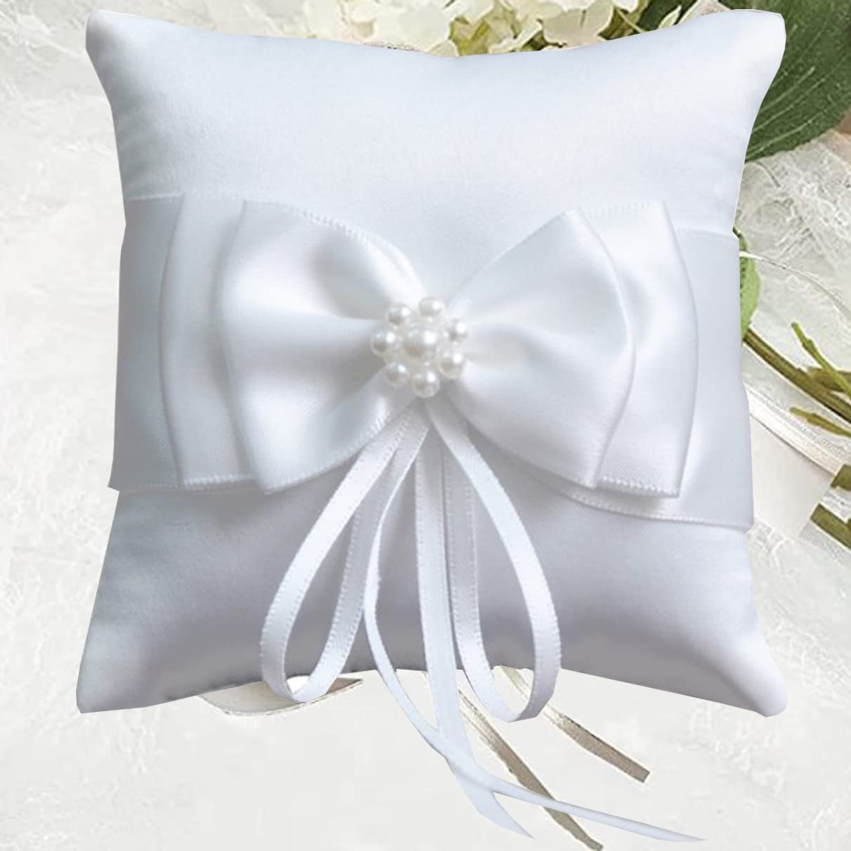 Anillo de Boda Portador Almohada,2PCS Cojín Almohada Joyería Almohada Anillos Encaje Almohada para Anillos de Boda para Anillos de Compromiso o Anillos de Boda（Blanco）