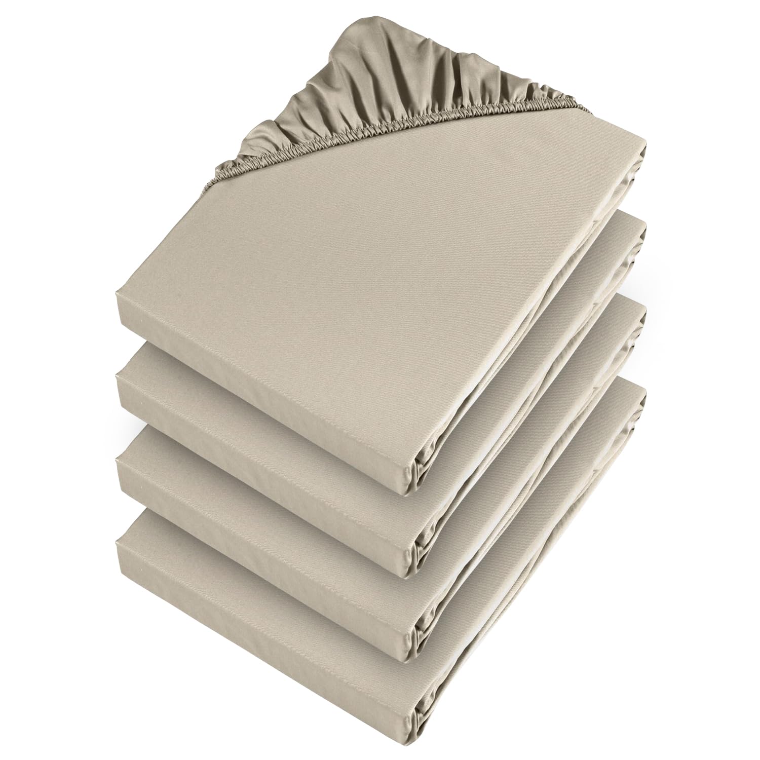 Aspire Homeware Double Fitted Sheet 4 Pack 25 Cm Deep Pocket Cream Bed Sheet - Soft & Breathable Fitted Bedsheet Brushed Microfiber Shrinkage and Fade Resistant Bottom Sheet