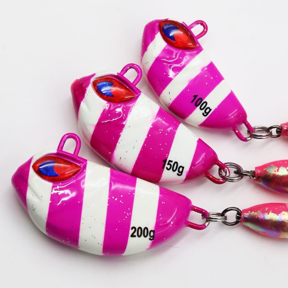 Lot de 3 leurres de pêche en mer 100 g 150 g 200 g avec appâts souples 6/0#, 7/0#, 8/0#, hameçons de ligne pour pêche en bateau, appâts coulants