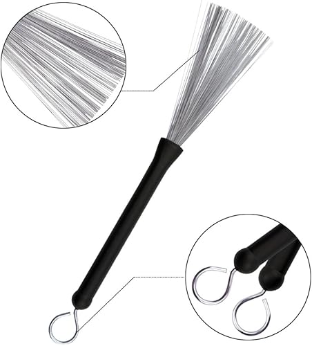 Miniatura 5 de Baquetas de tambor de madera de arce 5A, 1 par de cepillos retráctiles de alambre de tambor y 1 par de cepillos de tambor para niños, adultos, banda