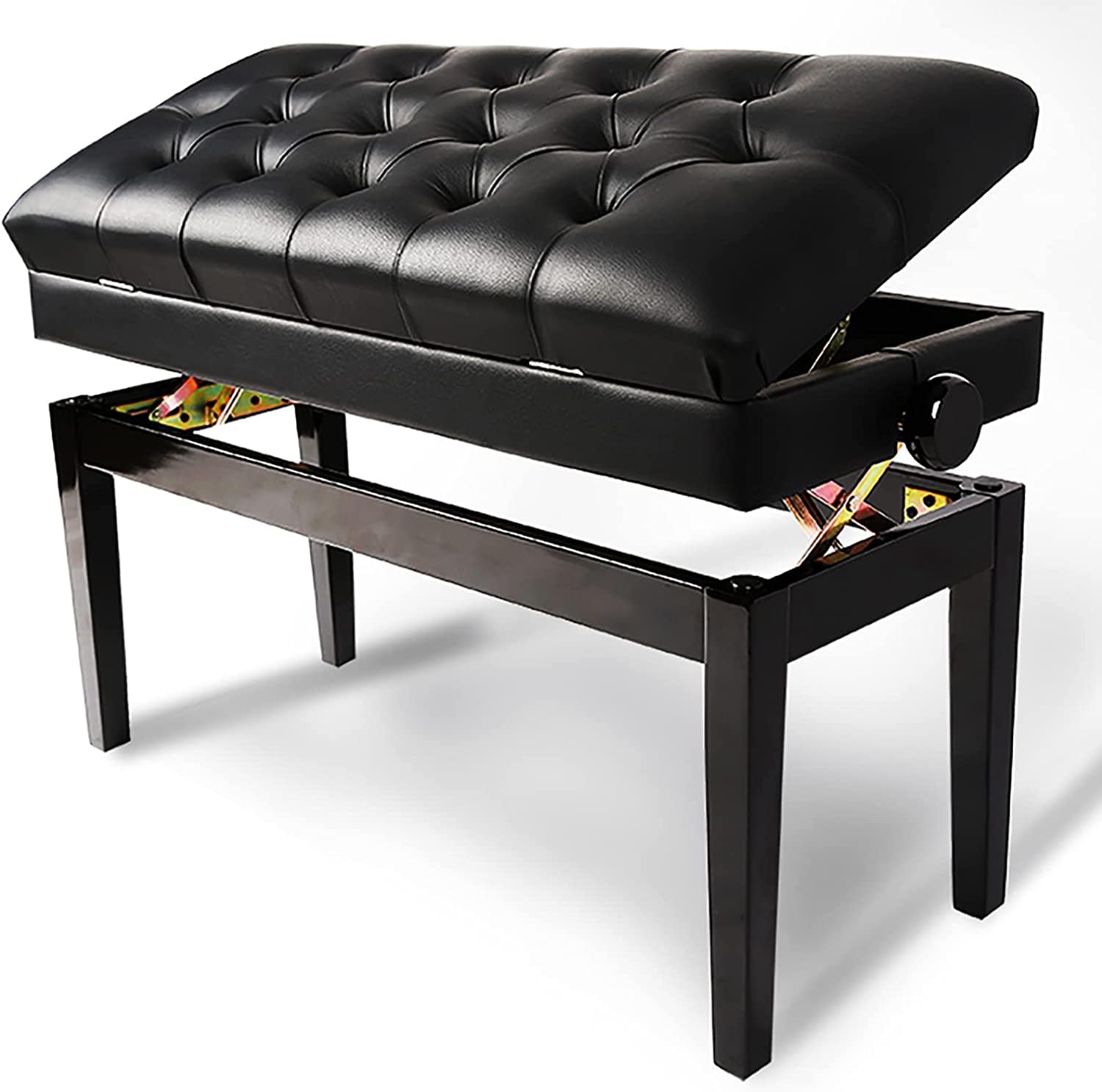 Klavierhocker, Schminktisch, höhenverstellbare Bank mit innenliegendem, stabilem Klappdeckel, zusätzlichem Notenfach, Deluxe-Keyboard für Zuhause und Profis, schwarz,