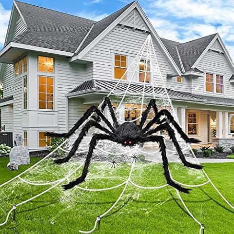 TLarder Halloween Decorations Giant Spider, Triangular Spider Web with Hook for Outdoor Yards, Lawns, Gardens, Homes, Offices, Walls, Windows Indoor Halloween Decor Haunted House Prop Cover
