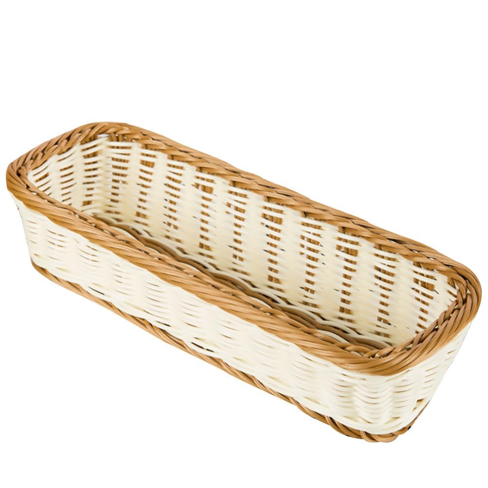 PRETYZOOM Imitation Rattan Cutlery Storage Basket, Rectangular Silverware Organizer Basket, Kitchen Countertop Utensils Organizer, Natural Woven Flatware Organizer Tray