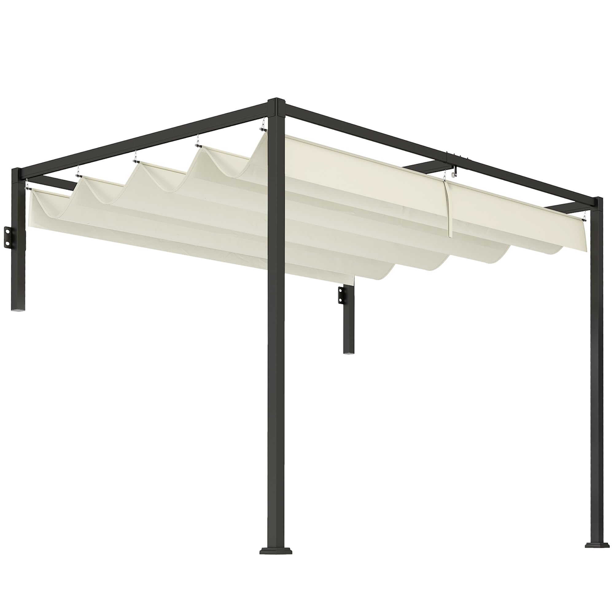 Outsunny Pérgola con Techo Retráctil Pérgola de Pared 3x2 m Cenador con Tela de Poliéster Resistente al Agua Pabellón para Jardín Patio Terraza Exterior Crema