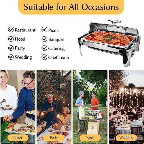 Juego de platos de buffet comercial con bandeja de agua, bandeja de alimentos, soporte de combustible y tapa para catering y servicio de buffet rodante
