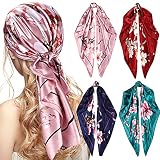 4 piezas 35 pulgadas satén diadema grande cuadrado raso bufandas sedosas sensación boho bandanas para mujeres y niñas (serie clásica)
