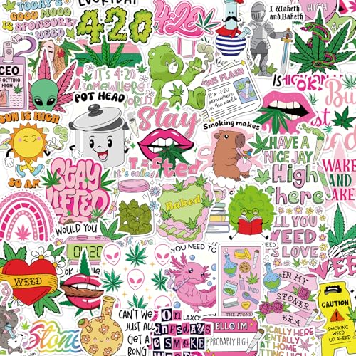 Vemfare 100 Pcs Pink Weed Stickers Marijuana 420 Scrapbook Stickers