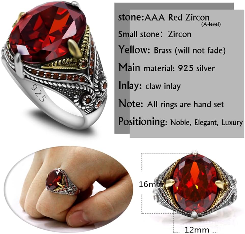 Men's Ring Black Zircon, Tanzanian Blue Zircon Garnet Red Zircon, Green Zircon, Sea Blue Zircon Ring, Handmade Solid S925 Sterling Silver Men's Ring, Vintage Türkiye Ring Perfect Declaration Ring, Men's Christmas Gift Sizes 7-12 - Image 5