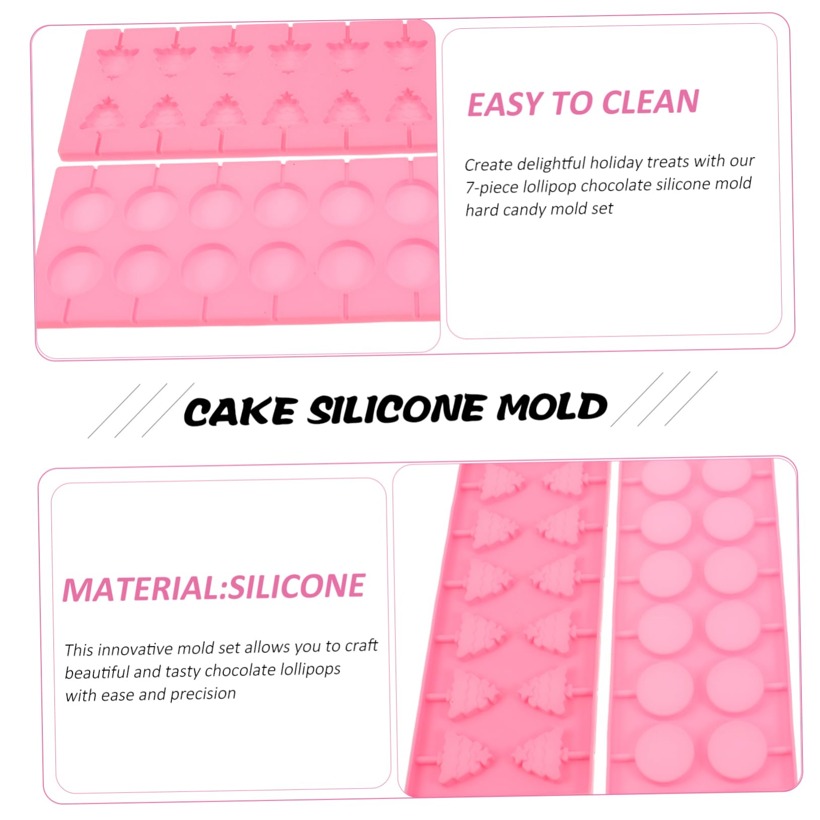 Moule à Sucettes de Noël en Silicone, 1 Set, 7 Pièces