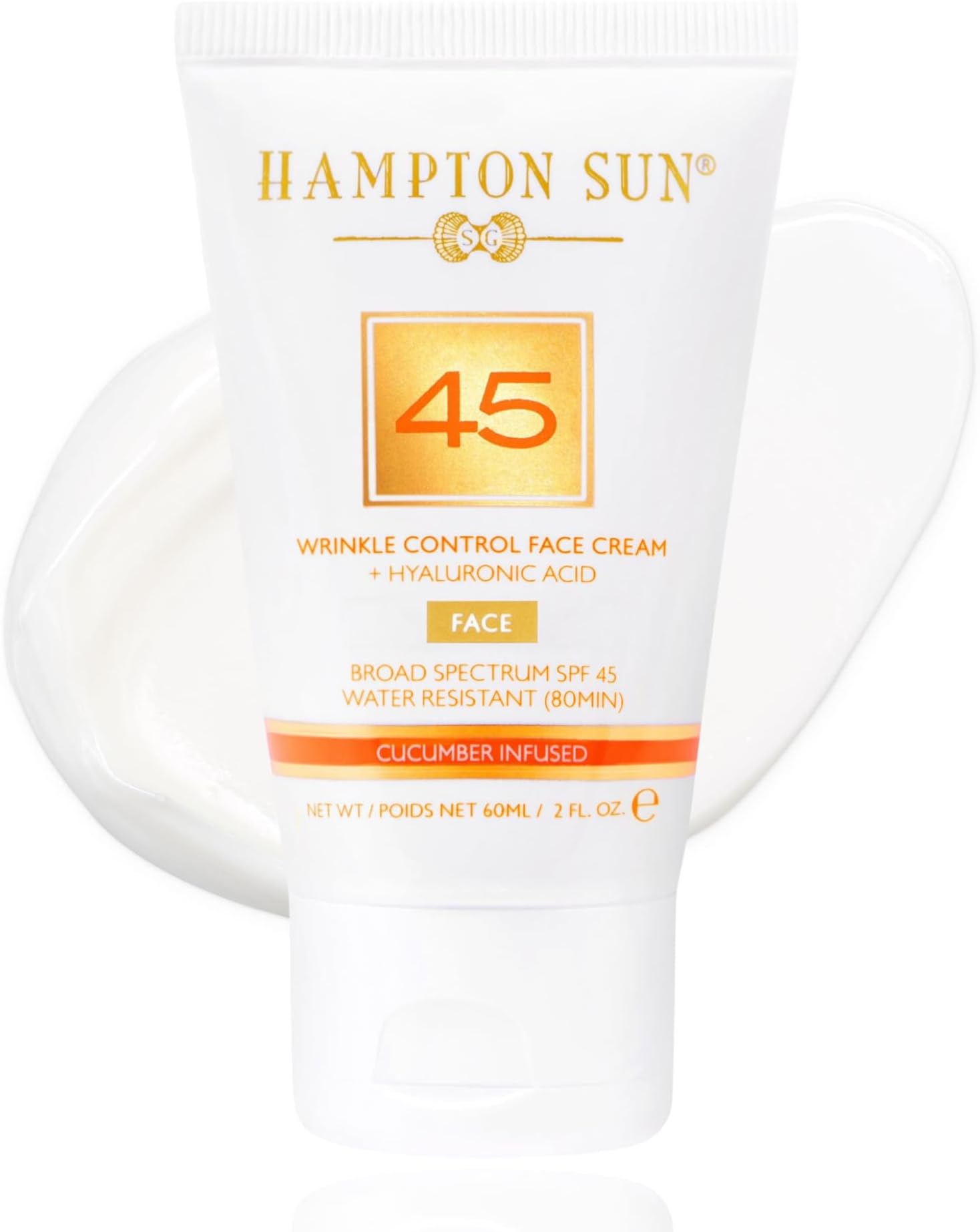 Hampton SunSPF 45 Wrinkle Control Face Cream | Daily Moisturizer + Sunscreen | Plumps, Hydrates, Brightens with Hyaluronic Acid + Organic Cucumber Extract | Broad Spectrum | Glowy, Dewy Finish