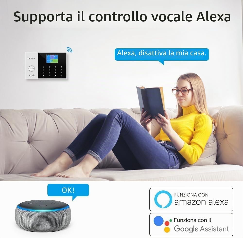 Sistema di allarme di sicurezza domestica wireless,kit di allarme WiFi 2G DIY composto da 24 pezzi con sensori di porta,telecomandi a distanza,sensori di movimento,pulsante SOS,compatibile con Alexa