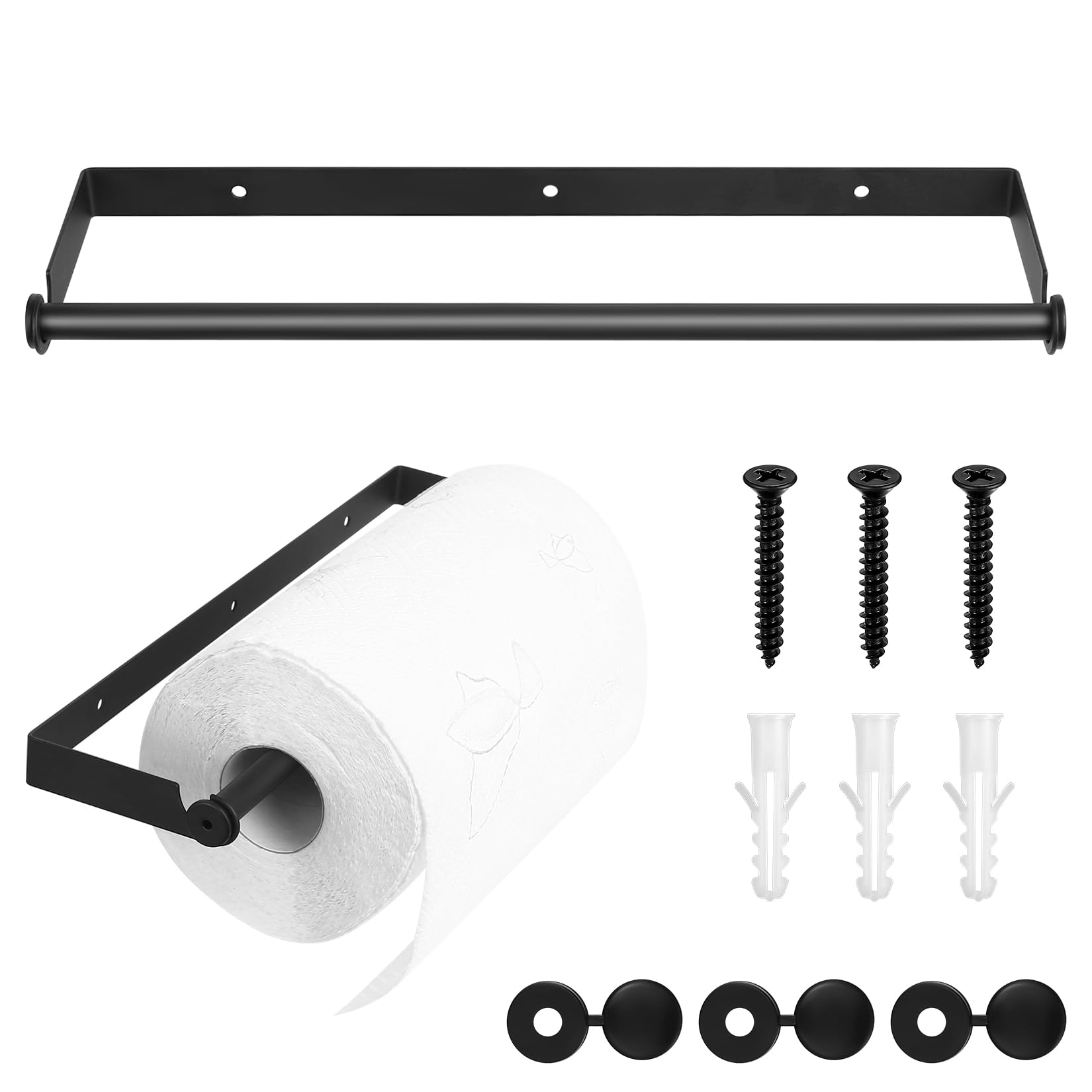 Porte-essuie Tout Mural Noir | Support Rouleau Cuisine/salle De Bain | Installation Facile - Acier Carbone Résistant