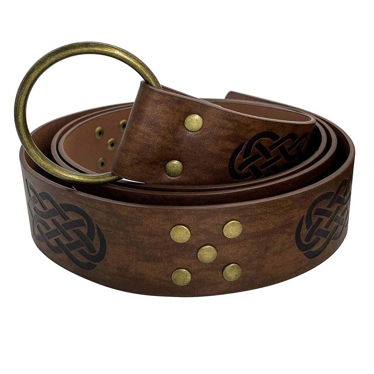 TASBERNTASBERN Medieval Viking Belt for Men Embossed PU Leather O Ring Belt Renaissance Knight