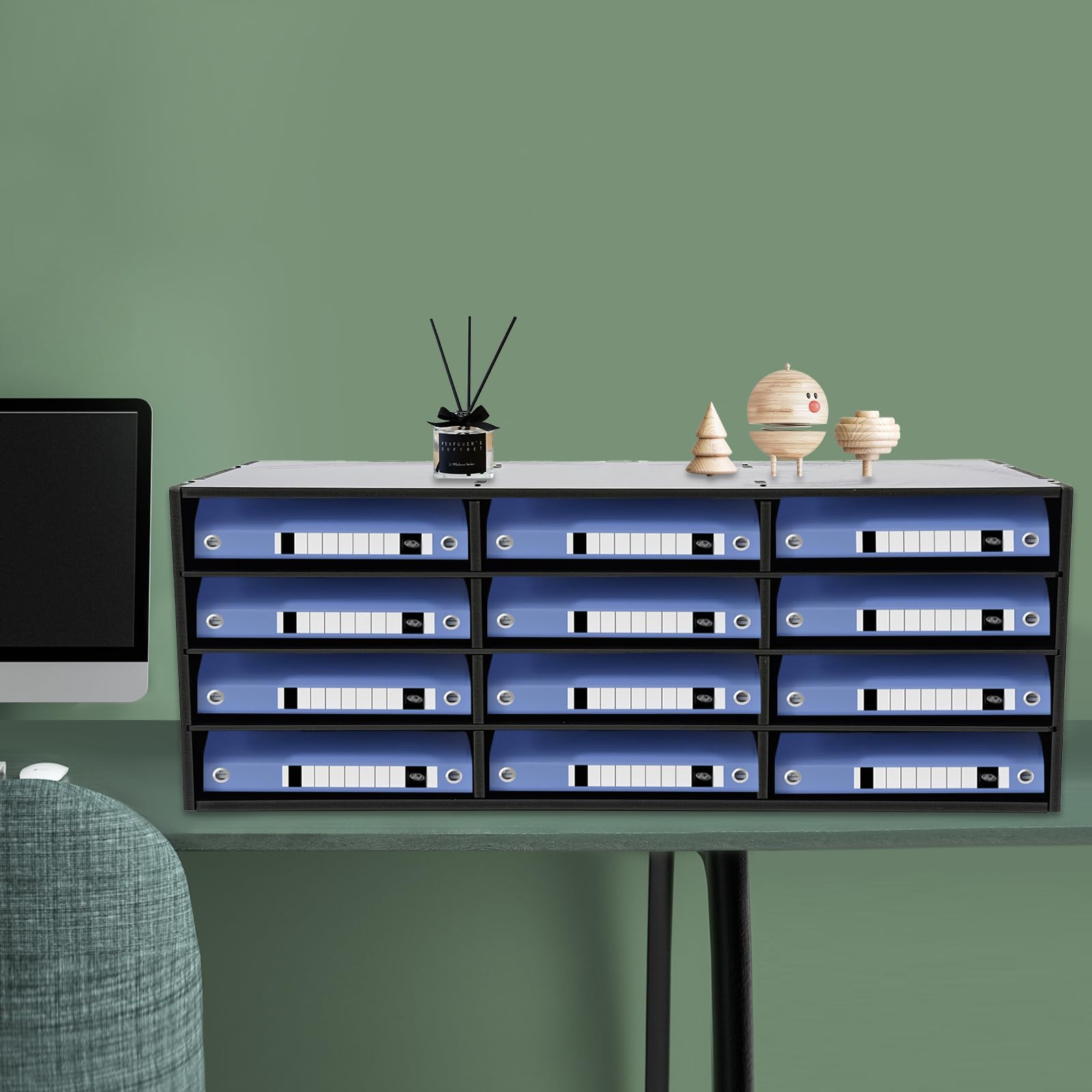 Bandeja para cartas con 12 compartimentos, organizador de documentos de oficina de PVC, organizador de escritorio independiente, bandeja de escritorio, bandeja de archivos, soporte para revistas