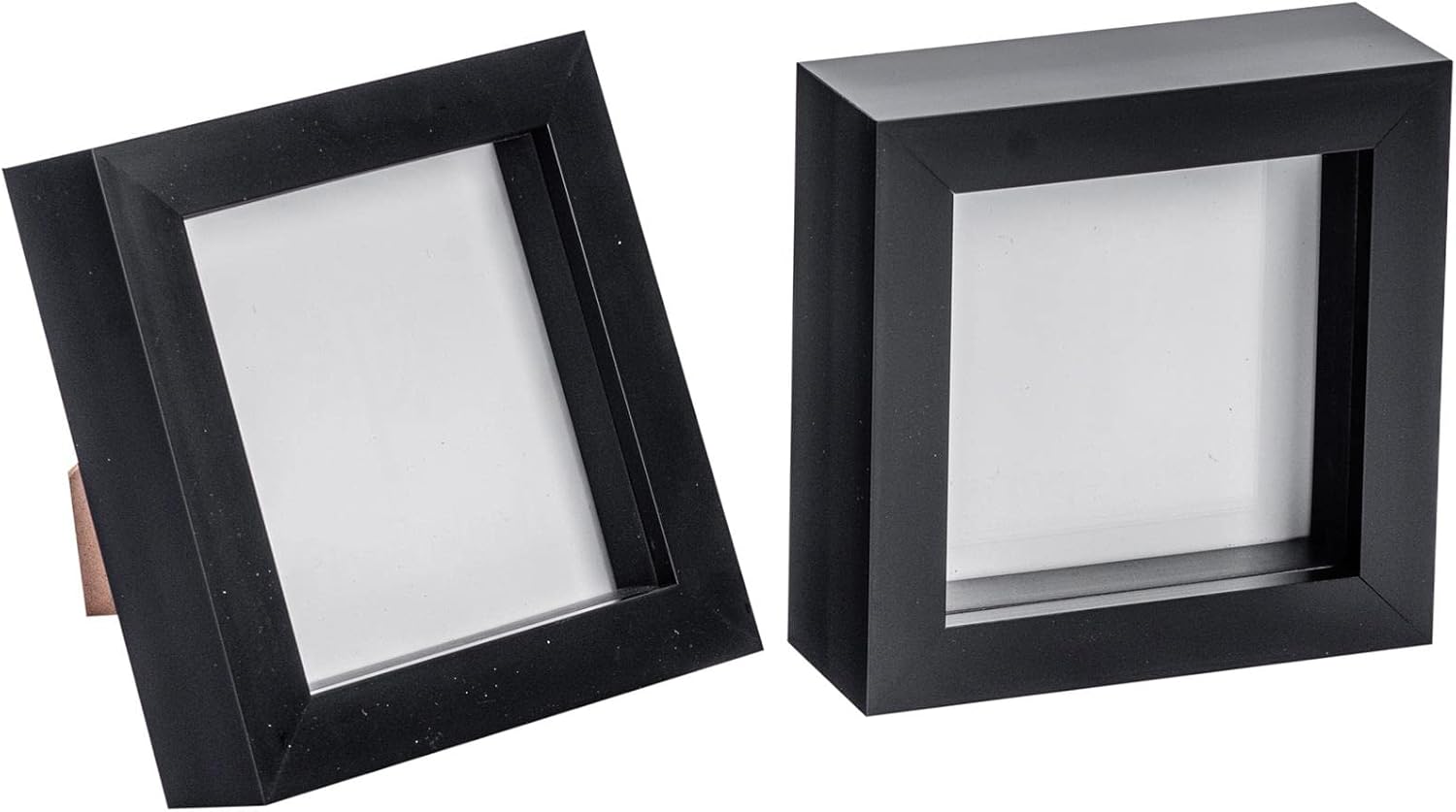 Nicola Spring 3D Shadow Box Photo Frames - 4 x 4 10 x 10cm - Pack of 2 - Black 3D Photo Frame Picture Frame Box Small Square Display Case for Crafts, Keepsakes, Wedding, Graduation