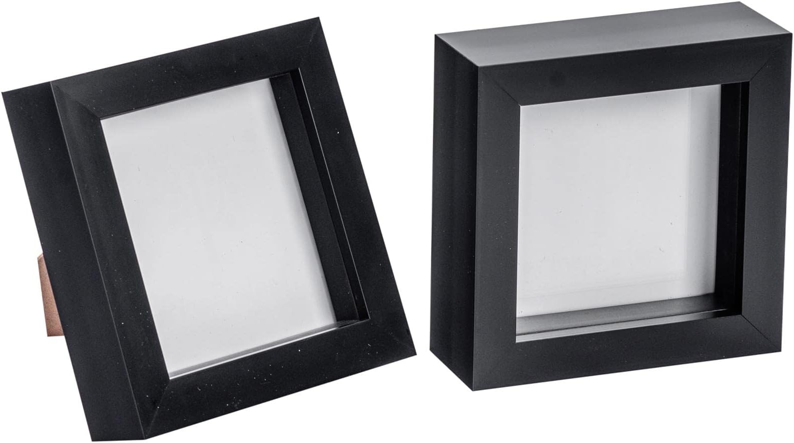 Nicola Spring 3D Shadow Box Photo Frames - 4 x 4 (10 x 10cm) - Pack of 2 - Black 3D Photo Frame Picture Frame Box Small Square Display Case for Crafts, Keepsakes, Wedding, Graduation