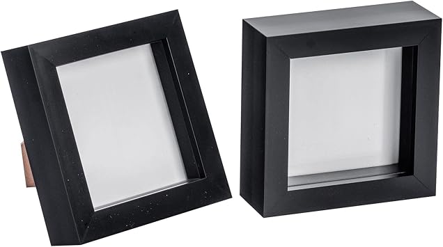 Nicola Spring 3D Shadow Box Photo Frames - 4 x 4 10 x 10cm - Pack of 2 - Black 3D Photo Frame Picture Frame Box Small Square Display Case for Crafts, Keepsakes, Wedding, Graduation