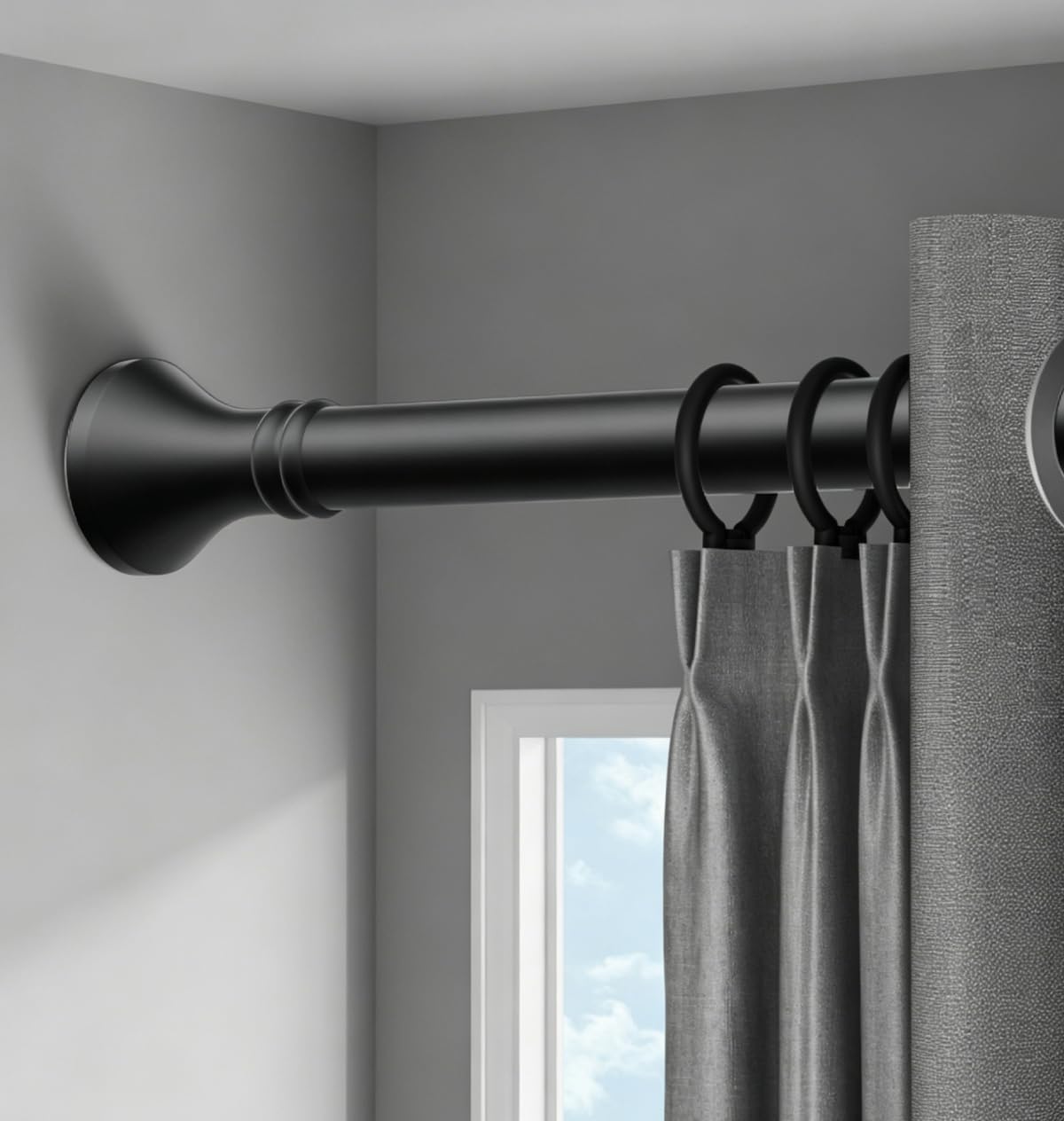 Tringle à rideau à pince, sans perçage, 400 à 500 cm, tringle télescopique en acier inoxydable, pour rideaux (noir)