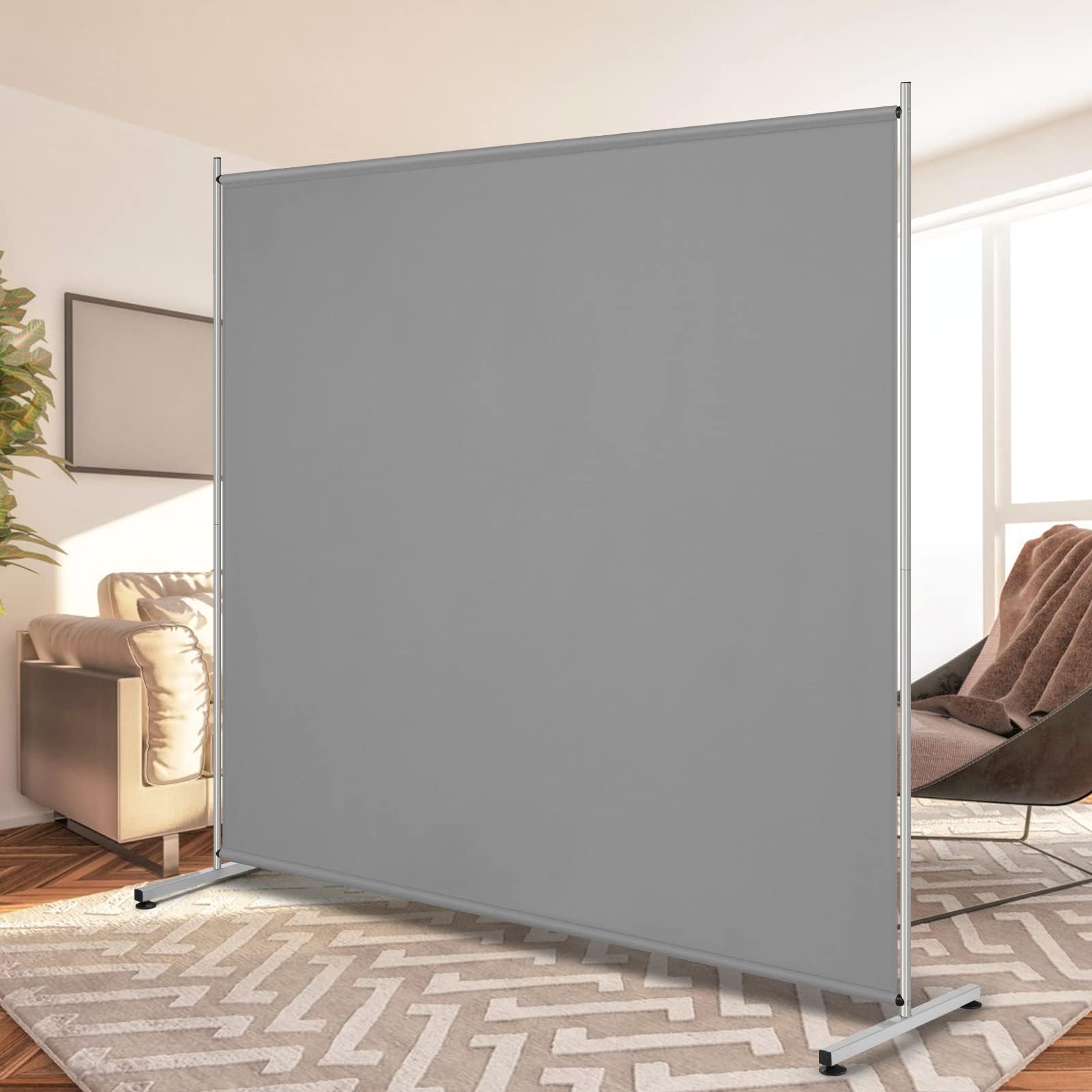 RANTILA Single Large Panel Room Divider, Privacy Screen for Office, Partition Room Separators, Freestanding Room Divider 71'W x 71'H, Grey