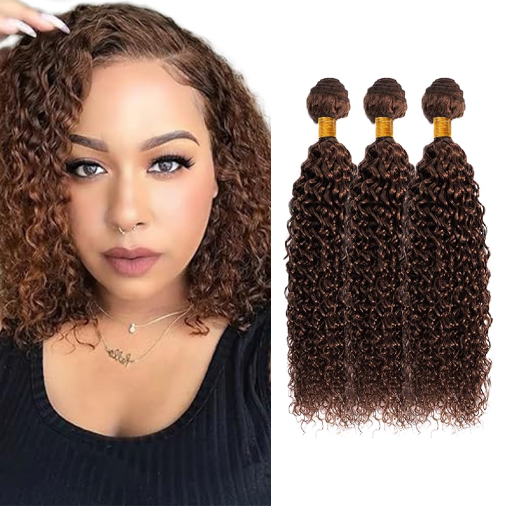 Dark Brown Bundles Brown Kinky Curly Human Hair Bundles 14 16 18 Inch Peruvian Unprocessed Virgin Hair 3 Bundles Chocolate Brown Curly Bundles Remy Human Hair Extensions