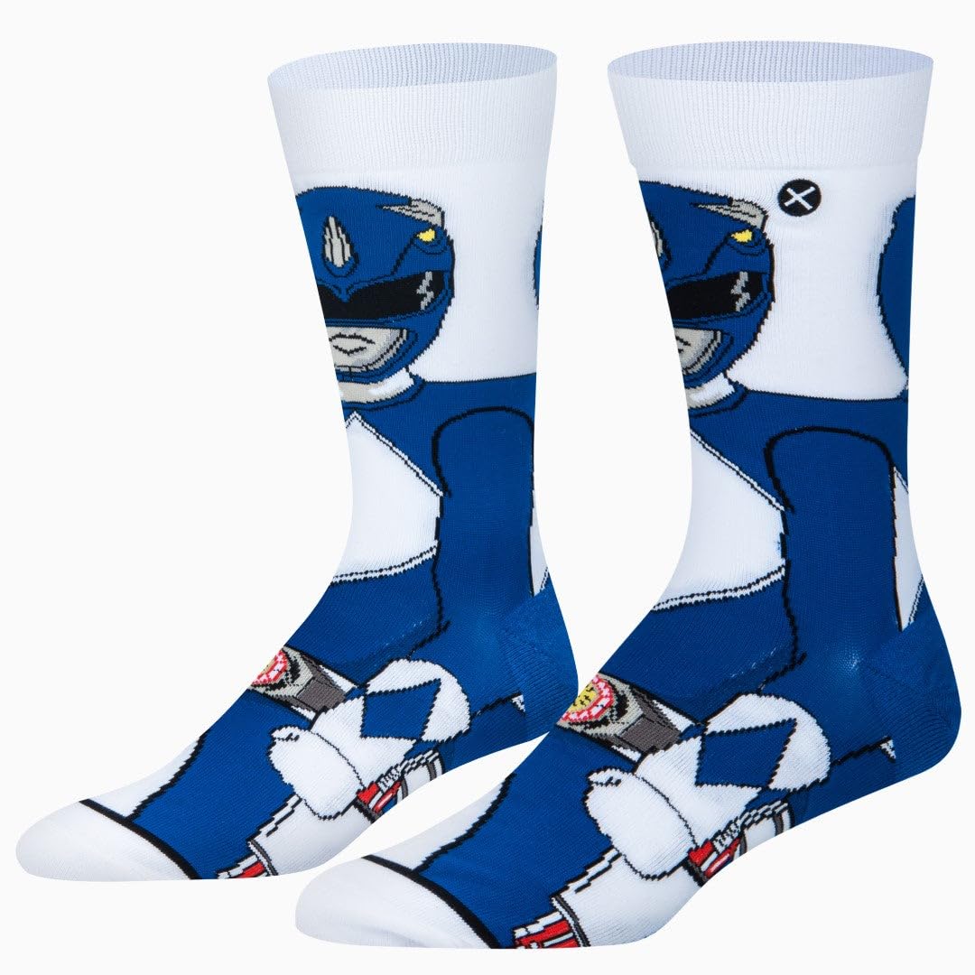 Odd Sox Unisex Blue Ranger Funny Crew Socks, Mighty Morphin Power Power Rangers, Adult Large 8-12, 360, Large