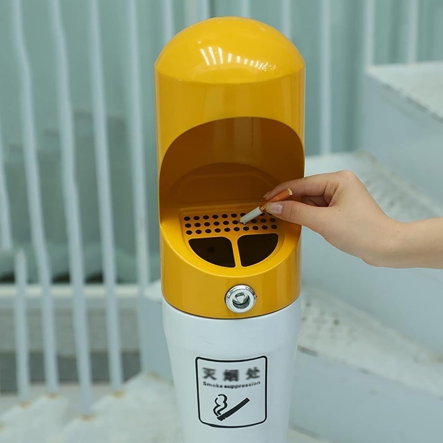 JKGHK Standing Cigarette Disposal, Cylindrical Floor-Standing Ashtray with Lid, Outdoor Freestanding Vertical Cigarette Butt Container, for Public Smoking Areas(Gray)