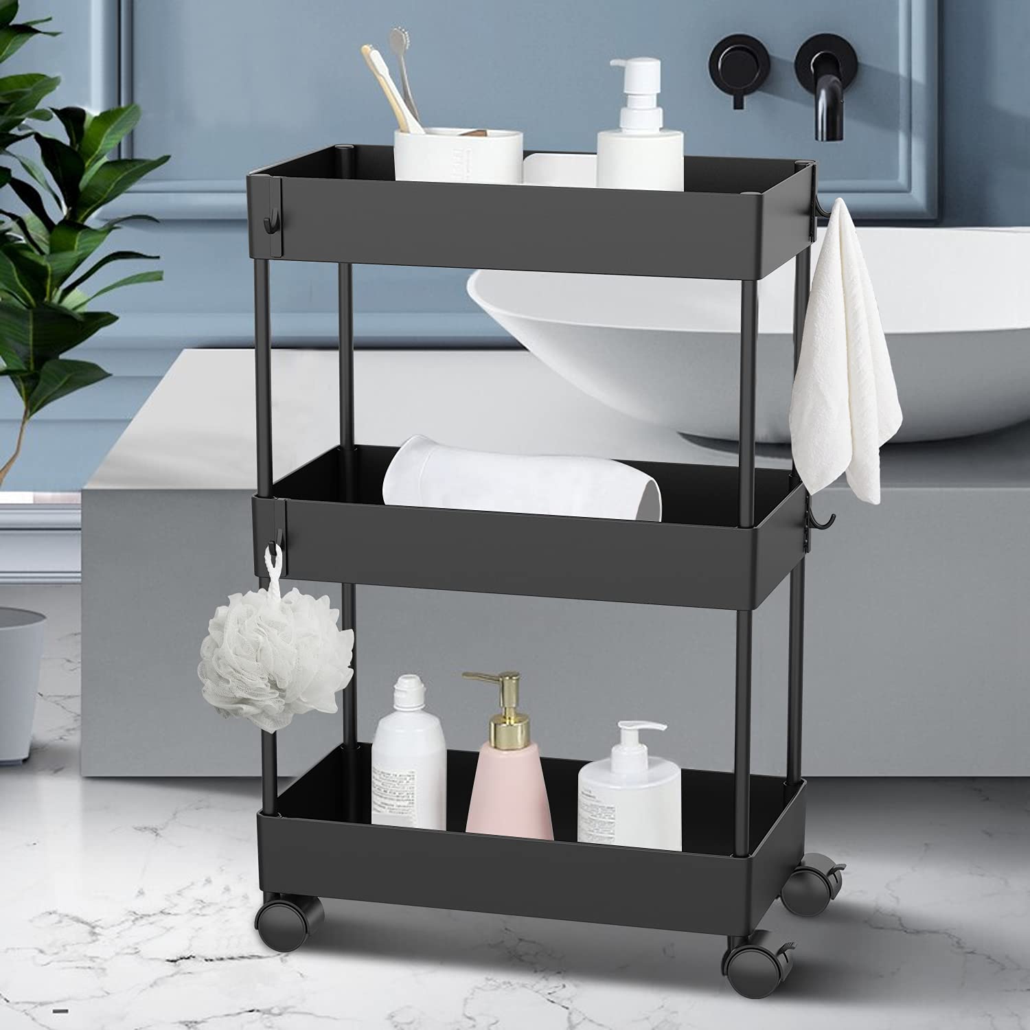 Buy AOJIA Slim Storage Cart, 3 Tier Slide Out Storage Cart Bathroom