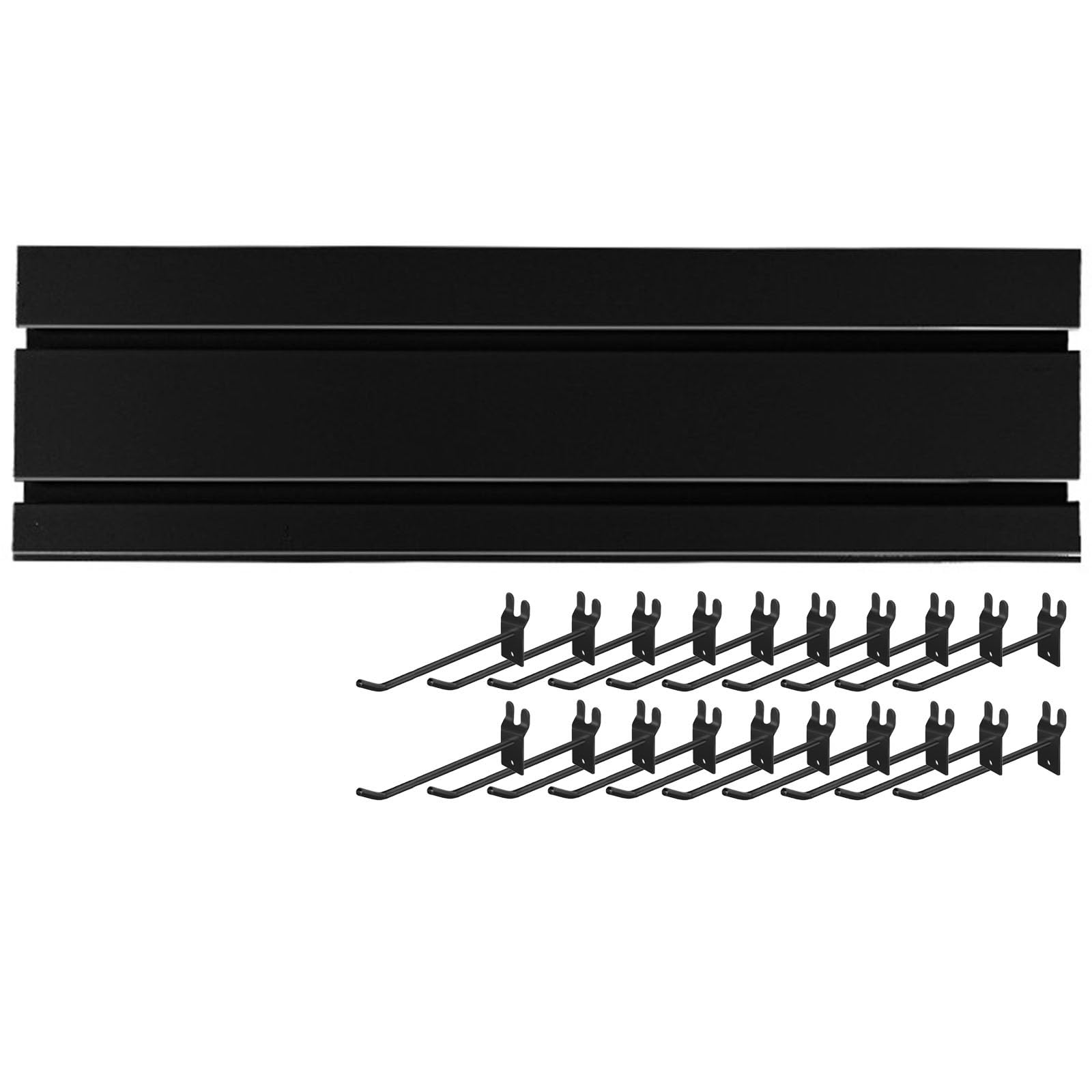 WIGING Slatwall Panel, PVC Interlocking Slat Wall Paneling With 20 Hooks, Heavy Duty Storage Organizer Display Panels For Retail Store, Garage Wall, Craft(Black,15.5x60cm/6.1x23.62in)