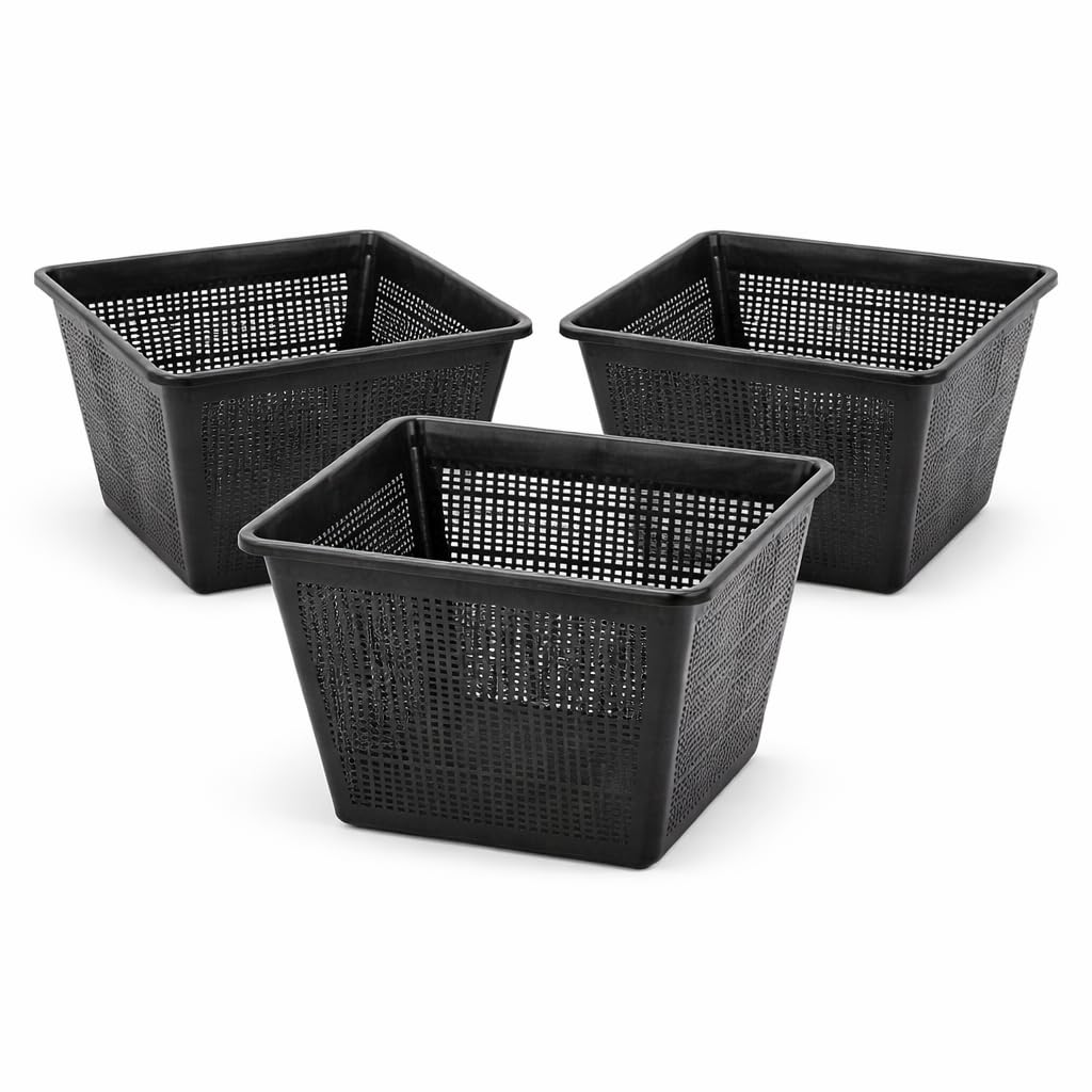 Real Aquatics Pond Plant Basket – Square Plastic Mesh Aquatic Plant Container for Water Gardens, 28 x 28 x 18 cm, Pack of 3