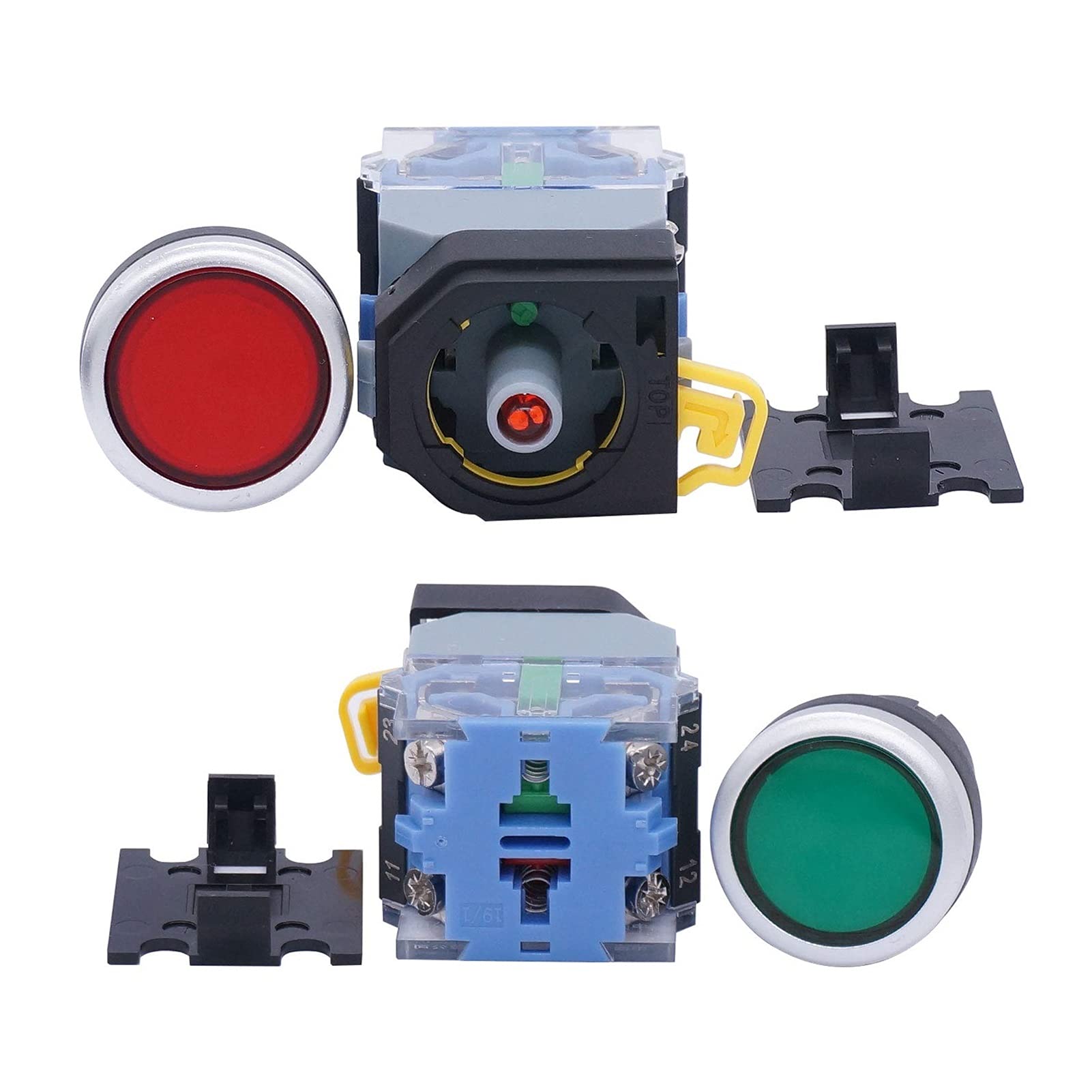 2pcs 22mm 10A 440V 1NO 1NC DPST Interruttore a pulsante Interruttori a pulsante con luce LED verde rossa Tensione 110V