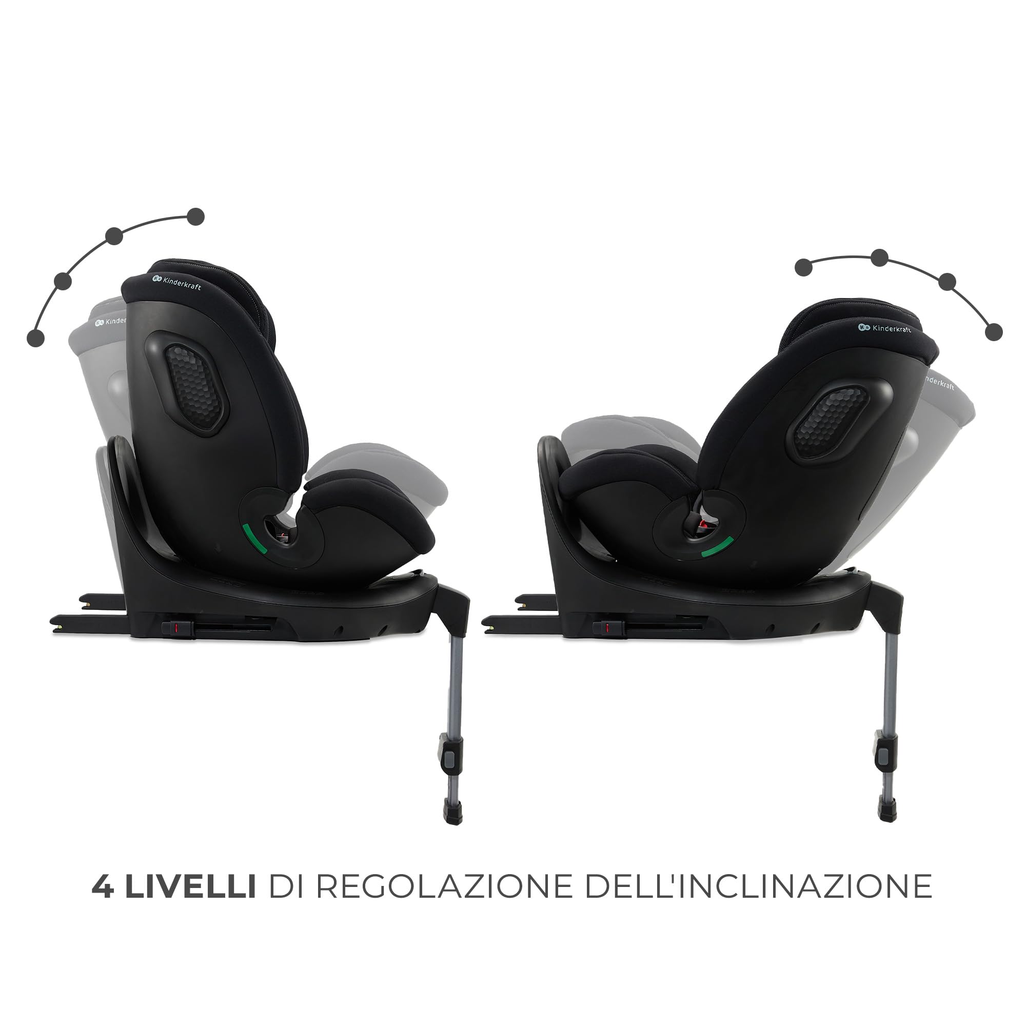 Kinderkraft XRIDER2 Seggiolino auto 0-21 kg, I-SIZE 40-150 cm, Seggiolino 360 girevole, con Isofix Base, Reclinabile Posizione sdraiata, FWF, RWF, reclining, Nero