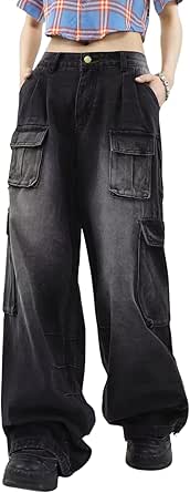 Kaufe Herren Übergroße Vintage Patchwork Stil Hip Hop Jeanshose mit weitem Bein Baggy Ripped Distressed Jeans Y2K Grunge Für Männer Streetwear zum Preis ab 25